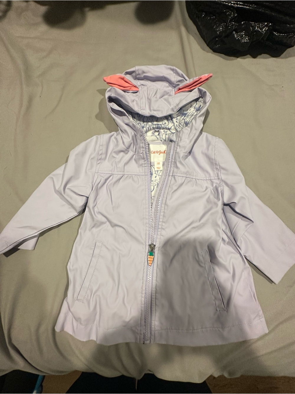 Cat & Jack Lavender Hooded Raincoat with Pink Ear Accents